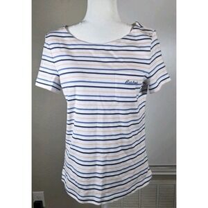 Barbour white striped Hawkins short sleeve 100% cotton t shirt size 6 Nautical
